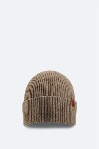 Мужская норковая шерстяная шапка в рубчик с логотипом B009200-Vizon - 1