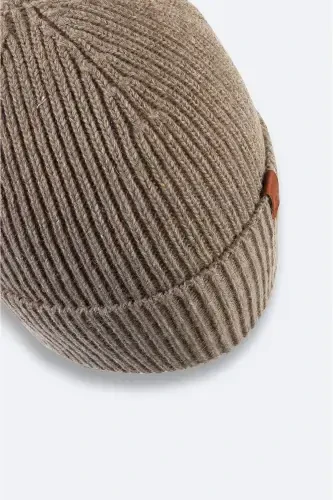 Мужская норковая шерстяная шапка в рубчик с логотипом B009200-Vizon - 3