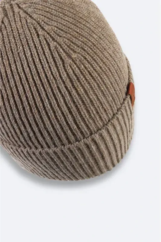 Мужская норковая шерстяная шапка в рубчик с логотипом B009200-Vizon - 3