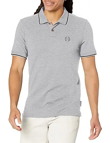 Мужская облегающая рубашка-поло Armani Exchange из хлопкового пике с кантом - 1