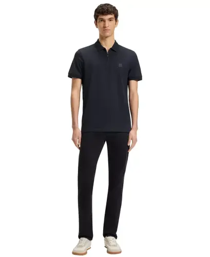 Мужская облегающая рубашка поло из эластичного хлопка — темно-синяя - 2