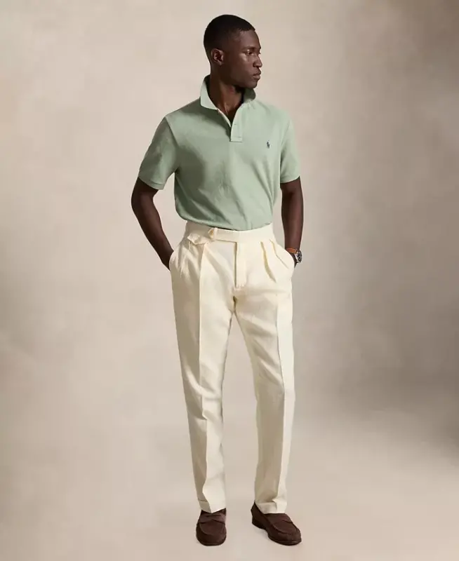 Мужская облегающая рубашка поло из сетчатой ткани на заказ — светло-зеленая - 2