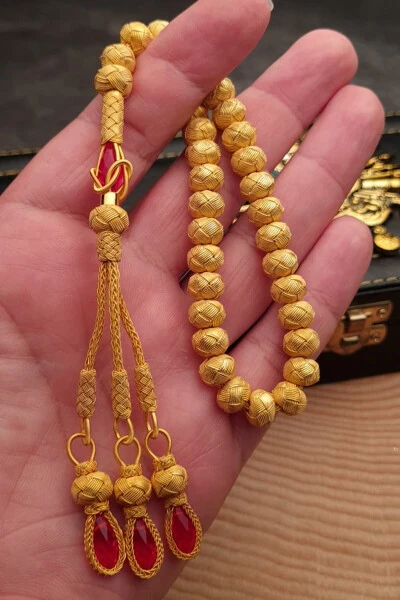 Мужская подарочная посеребренная золотом казахская четка - OTTOTESBİH (1)