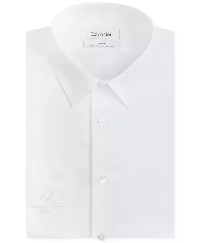 Men's Slim-Fit Non-Iron Herringbone Dress Shirt-White - 3