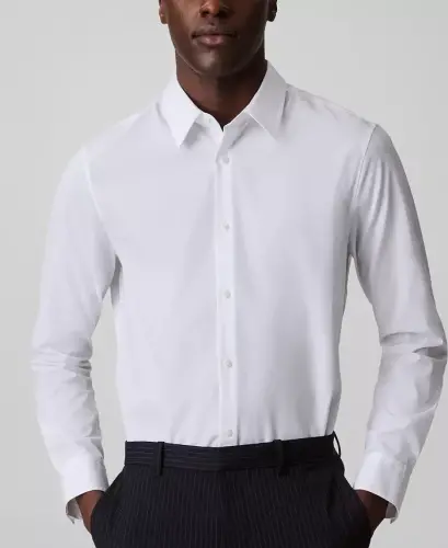 Men's Slim Fit Supima Stretch Long Sleeve Button-Front Shirt-Brilliant White - 1
