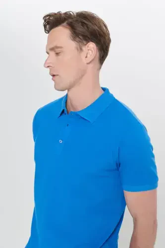 Мужская Royal Blue 100% Хлопок Не мнется Пике Polo Воротник Slim Fit Узкий Крой Футболка-Royal Blue - 2