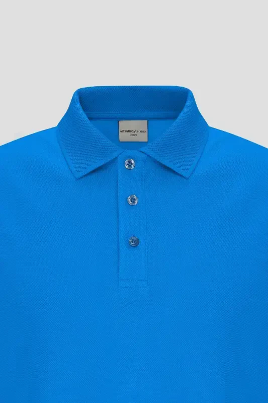 Мужская Royal Blue 100% Хлопок Не мнется Пике Polo Воротник Slim Fit Узкий Крой Футболка-Royal Blue - 5