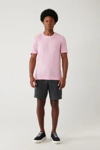 Мужская розовая футболка с круглым вырезом, крашенная в готовом виде, с эффектом краски, регулярной посадки, трикотажная A41y5074 - 5