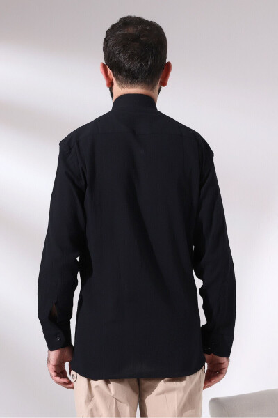 Мужская рубашка Чёрный чинар для паломничества и умры свободного покроя со стойкой воротником из вуали - 4