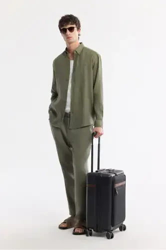 Мужская рубашка цвета хаки Comfort Fit из 100% льна с воротником на пуговицах B002191-Khaki - 7