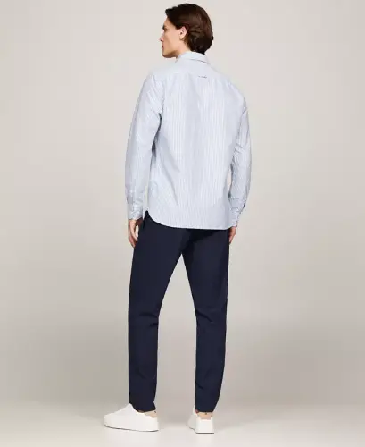 Мужская рубашка Heritage Oxford с длинным рукавом, полосатая, классического кроя, сине-белая - TOMMY HILFIGER (1)
