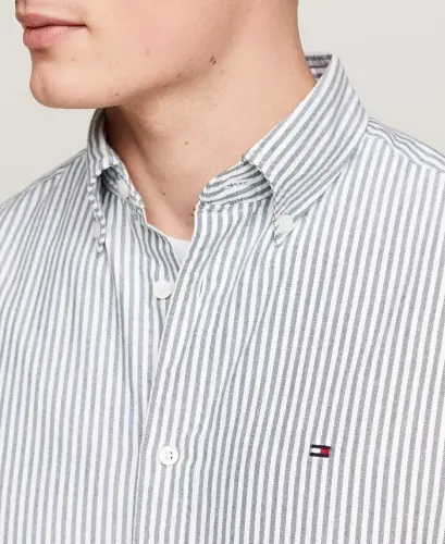 Мужская рубашка Heritage Oxford с длинным рукавом, полосатая, классического кроя, сине-белая - 3