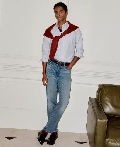 Мужская рубашка Heritage Oxford с длинным рукавом, полосатая, классического кроя, сине-белая - 5