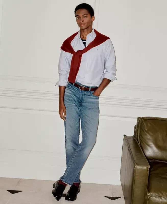 Мужская рубашка Heritage Oxford с длинным рукавом, полосатая, классического кроя, сине-белая - 5