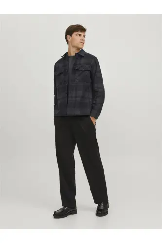 Мужская рубашка Jack&Jones из 100% хлопка, свободный крой, темно-серый меланж (12241533) - 3