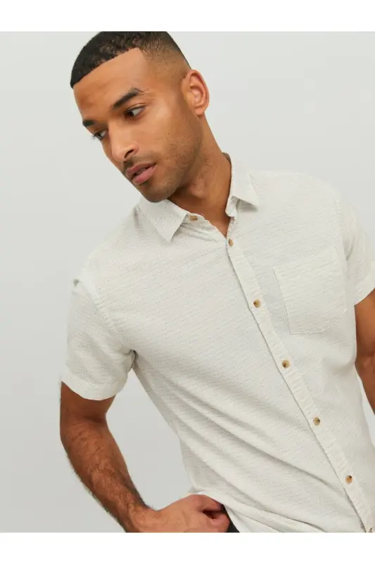 Мужская рубашка Jack&Jones из белого хлопка с коротким рукавом (12235362) - 5
