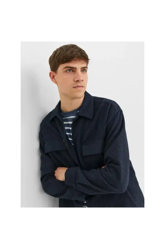 Мужская рубашка Jack&Jones с длинным рукавом, темно-синяя, regular fit. 12239329 - 6