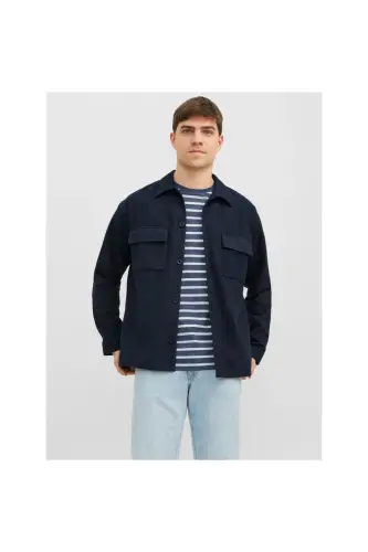 Мужская рубашка Jack&Jones с длинным рукавом, темно-синяя, regular fit. 12239329 