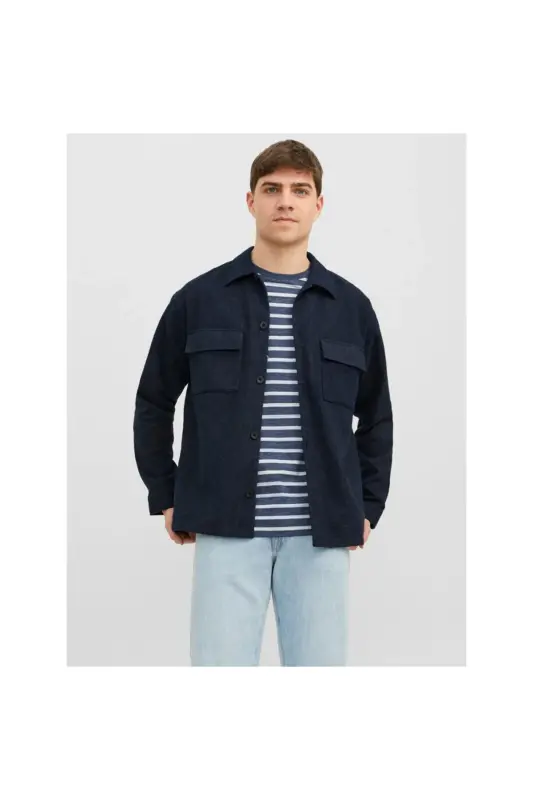 Мужская рубашка Jack&Jones с длинным рукавом, темно-синяя, regular fit. 12239329 - 1
