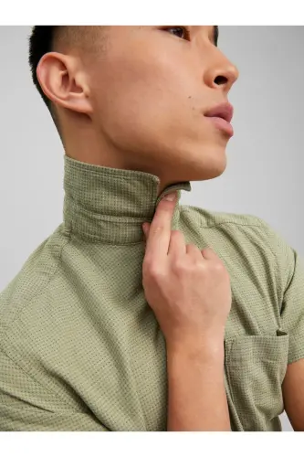 Мужская рубашка Jack&Jones с коротким рукавом, оливкового цвета, 100% хлопок - 7