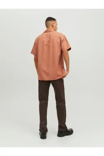 Мужская рубашка Jack&Jones с коротким рукавом, свободного кроя, лососевого цвета - 4