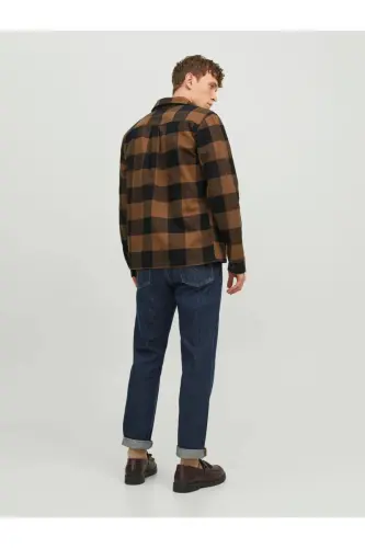 Мужская рубашка Jack&Jones с расслабленным кроем, коричневая, 100% хлопок - 3