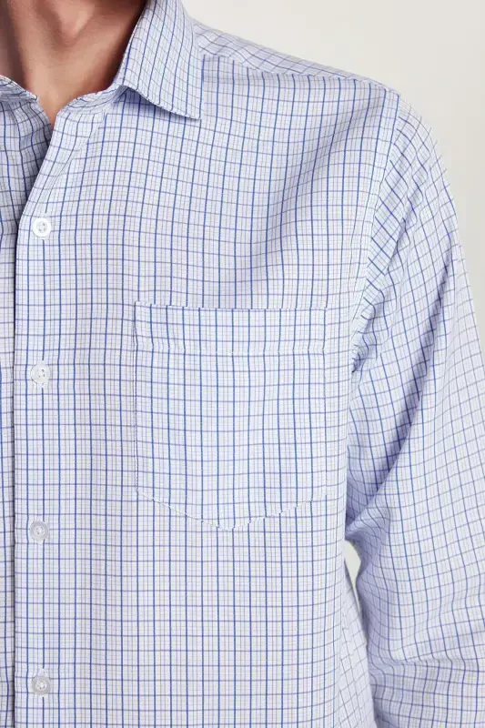 Мужская рубашка классического кроя с обычным силуэтом, длинным рукавом, одним карманом, полосатой тканью и итальянским воротником - 3