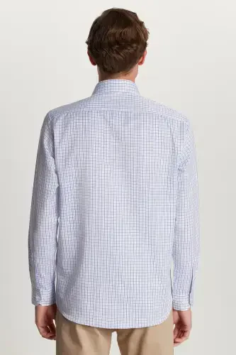 Мужская рубашка классического кроя с обычным силуэтом, длинным рукавом, одним карманом, полосатой тканью и итальянским воротником - 5