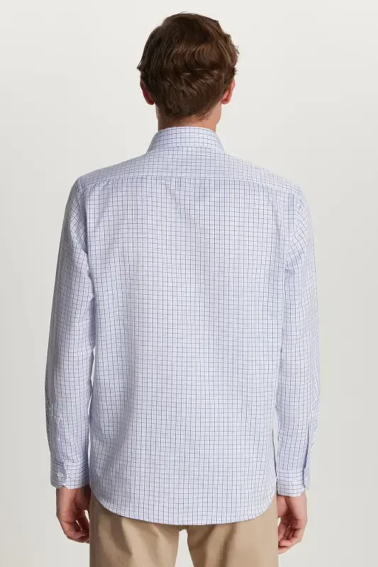 Мужская рубашка классического кроя с обычным силуэтом, длинным рукавом, одним карманом, полосатой тканью и итальянским воротником - 5