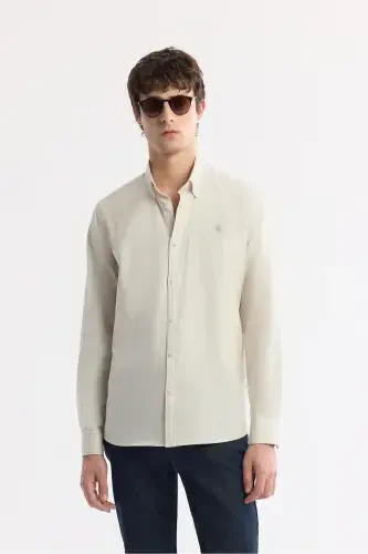 Мужская рубашка Oxford Basic бежевого цвета с пуговицами и воротником Regular Fit, 100% хлопок B002034-Bej - 3