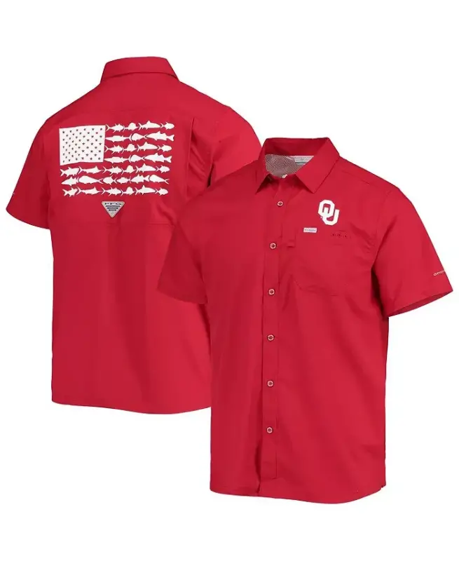 Мужская рубашка PFG Crimson Oklahoma Sooners Slack Tide Camp с пуговицами — Кроваво-красный - 2
