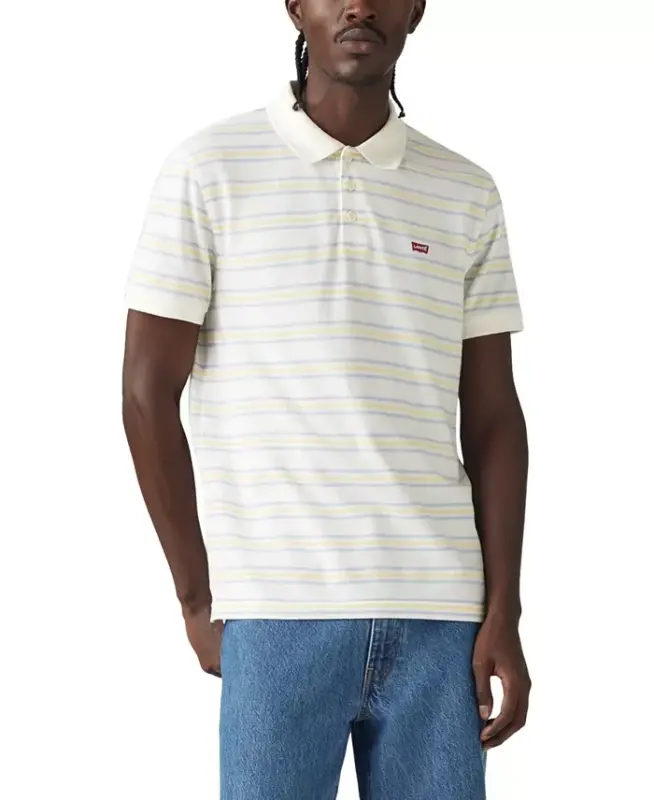 Мужская рубашка поло Housemark Regular Fit Short Sleeve Polo Shirt-Egret Stripe - 1