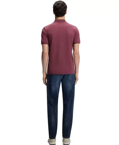 Мужская рубашка поло Slim-Fit из эластичного хлопка Hugo Boss — Medium Red - 4