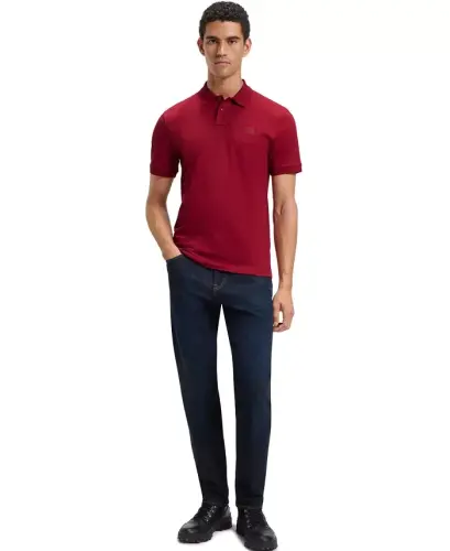 Мужская рубашка поло Slim-Fit из эластичного хлопка Hugo Boss — Medium Red - 8
