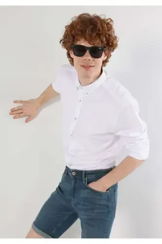 Мужская рубашка с длинным рукавом Slim Fit, белая, однотонная - 1