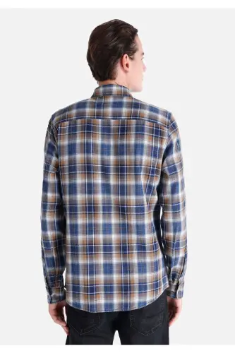 Мужская рубашка с длинным рукавом в клетку, синяя, Slim Fit - COLIN'S (1)