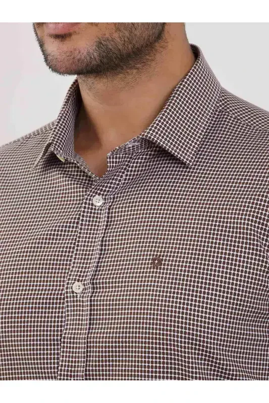 Мужская рубашка с длинным рукавом в коричневую клетку Slim Fit с воротником Брент - 101854 - 6