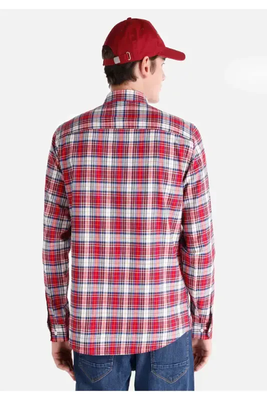 Мужская рубашка с длинным рукавом в красную клетку Slim Fit - 2
