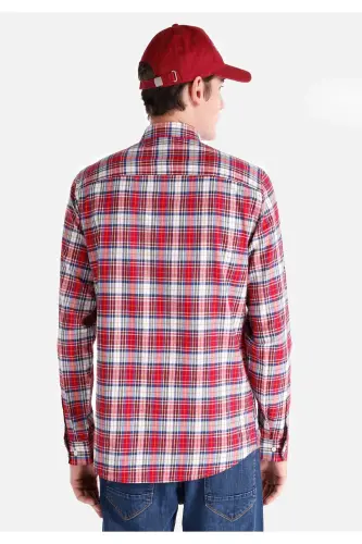 Мужская рубашка с длинным рукавом в красную клетку Slim Fit - COLIN'S (1)