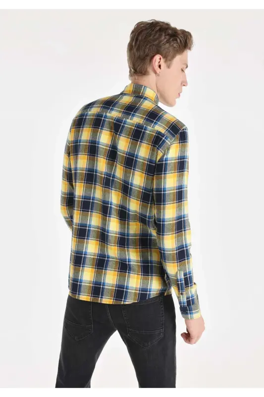Мужская рубашка с длинным рукавом в синюю клетку Slim Fit - 2