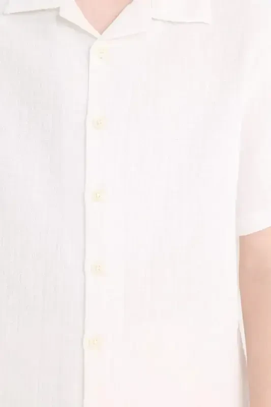 Мужская рубашка с коротким рукавом из муслина в стиле поло с оверсайз посадкой, белая - 8