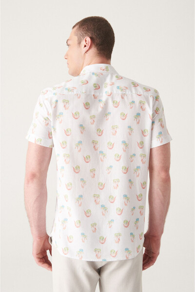 Мужская рубашка с коротким рукавом из хлопка цвета слоновой кости с принтом A21y2093 - 11