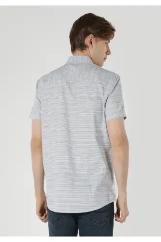 Мужская рубашка с коротким рукавом в синюю полоску (Cl1061796) - 2