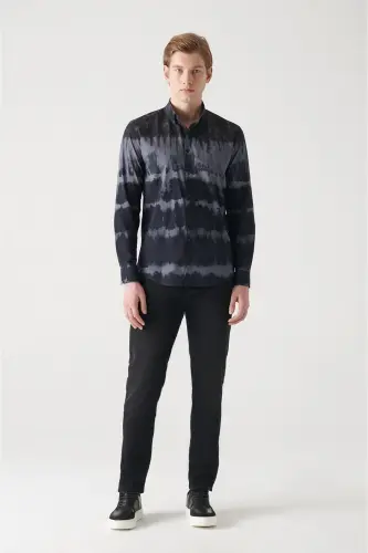 Мужская рубашка с принтом, пуговицами на воротнике, 100% хлопок, slim fit, узкий крой A22y2070 - 5