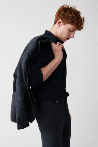 Мужская рубашка с пуговицами, темно-синяя, сэзерленд, хлопковая, комфортного покроя A32y2071 - 1