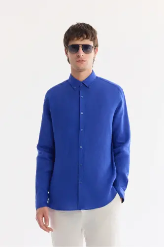 Мужская рубашка Saks Comfort Fit 100% лен с пуговицами на воротнике B002191-Saks 