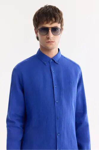 Мужская рубашка Saks Comfort Fit 100% лен с пуговицами на воротнике B002191-Saks - 3