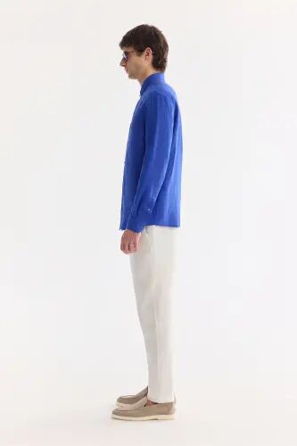 Мужская рубашка Saks Comfort Fit 100% лен с пуговицами на воротнике B002191-Saks - 5
