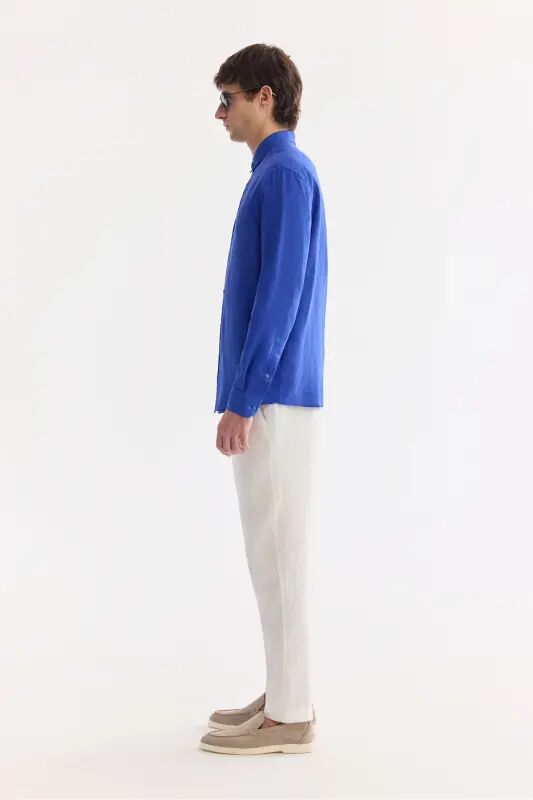 Мужская рубашка Saks Comfort Fit 100% лен с пуговицами на воротнике B002191-Saks - 5