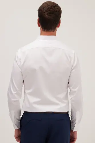 Мужская рубашка Slim Fit с длинным рукавом из 100% хлопка премиум-серии белого цвета - 7